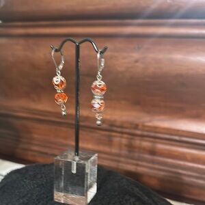 Chic Orange and Silver Crystal Earrings